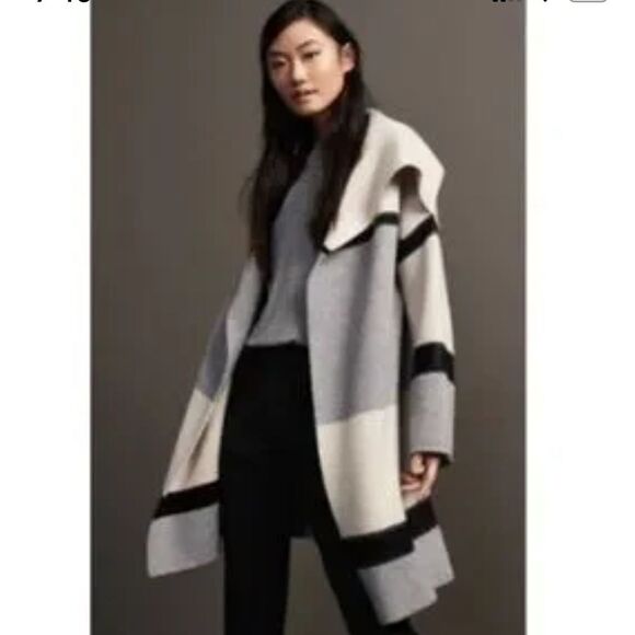 Vince. Womens Wool Cashmere Blanket Cardigan in Grey Black Colorblock Stripe S - Picture 1 of 6
